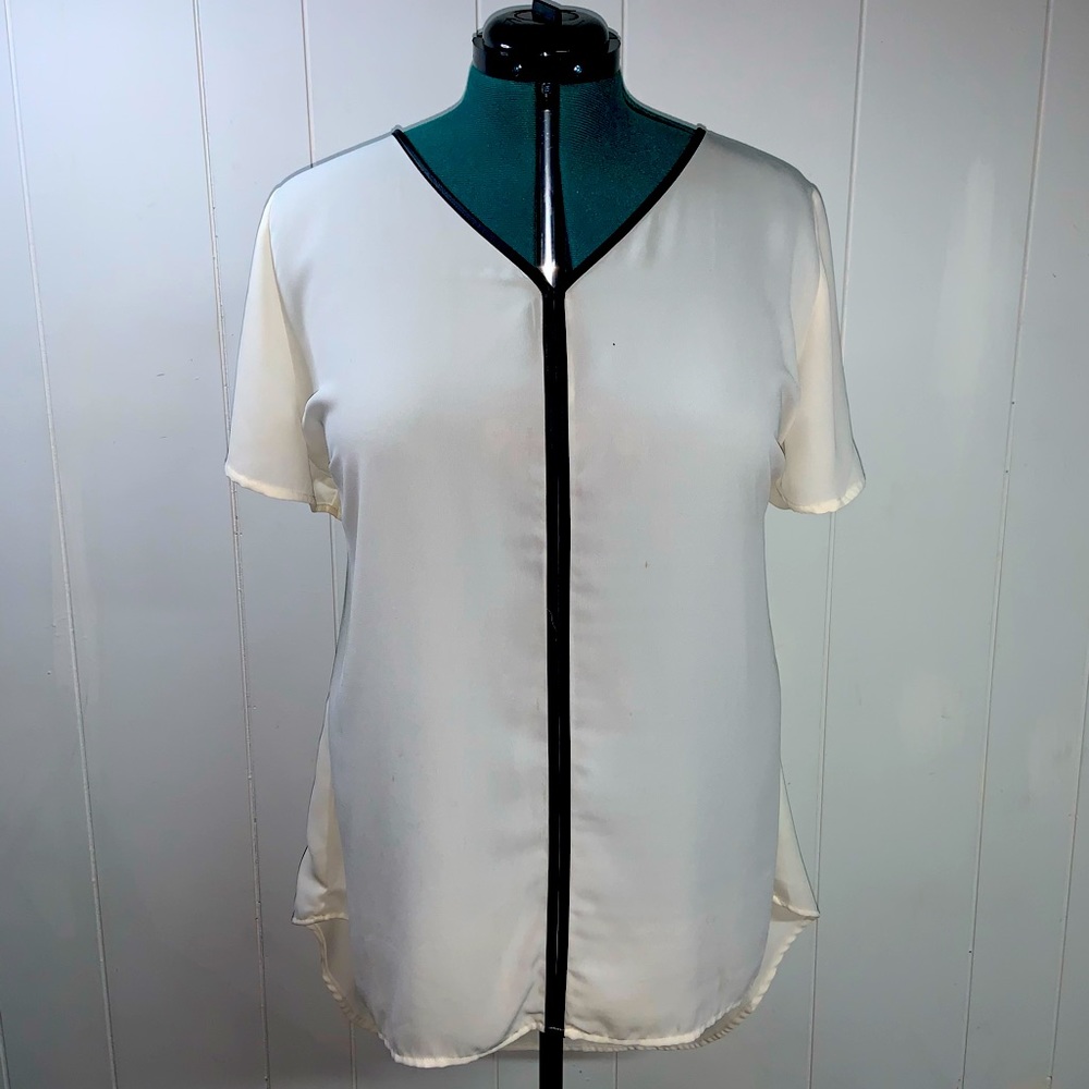Ivory and faux leather high-low blouse  22 / 24 NYE Bride plus